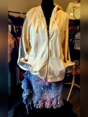 GUESS Los Angeles Women’s Rhinestone Logo Zip-Up Hoodie - Size XL